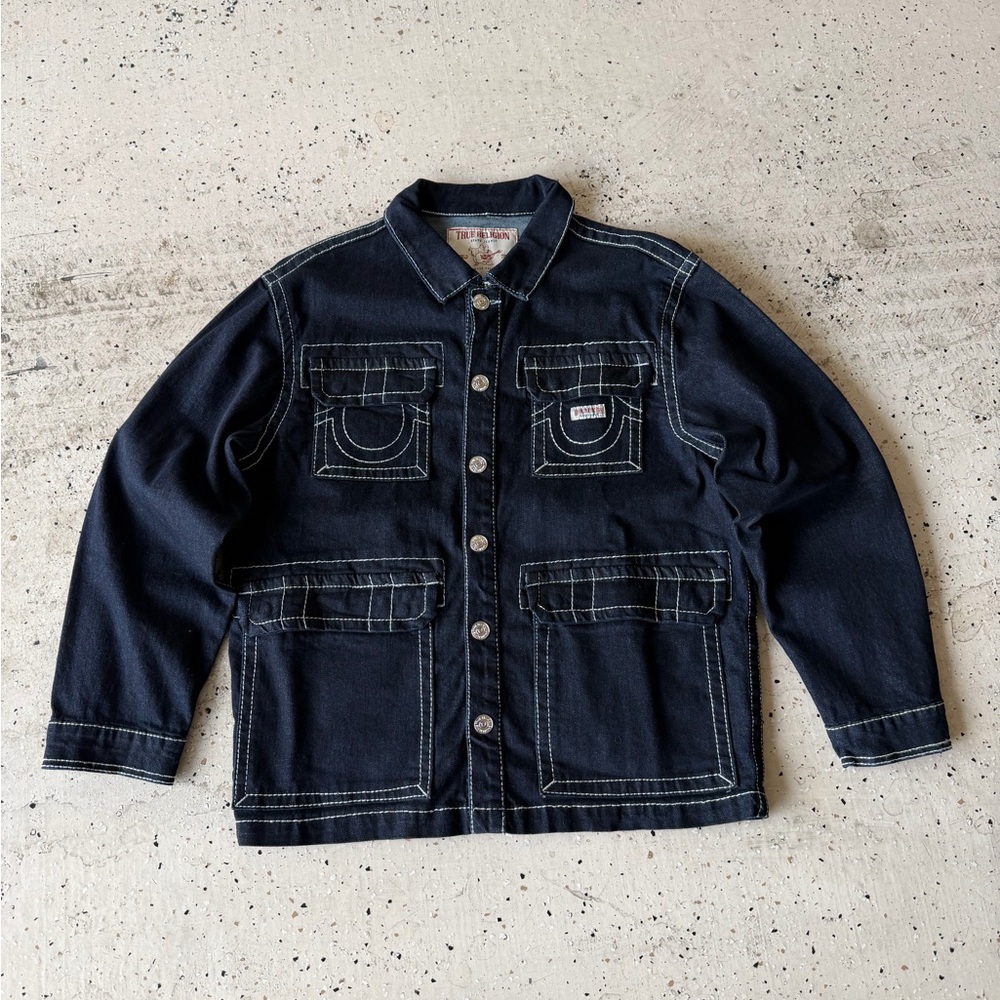 True Religion Blue Denim Jacket with White Stitching